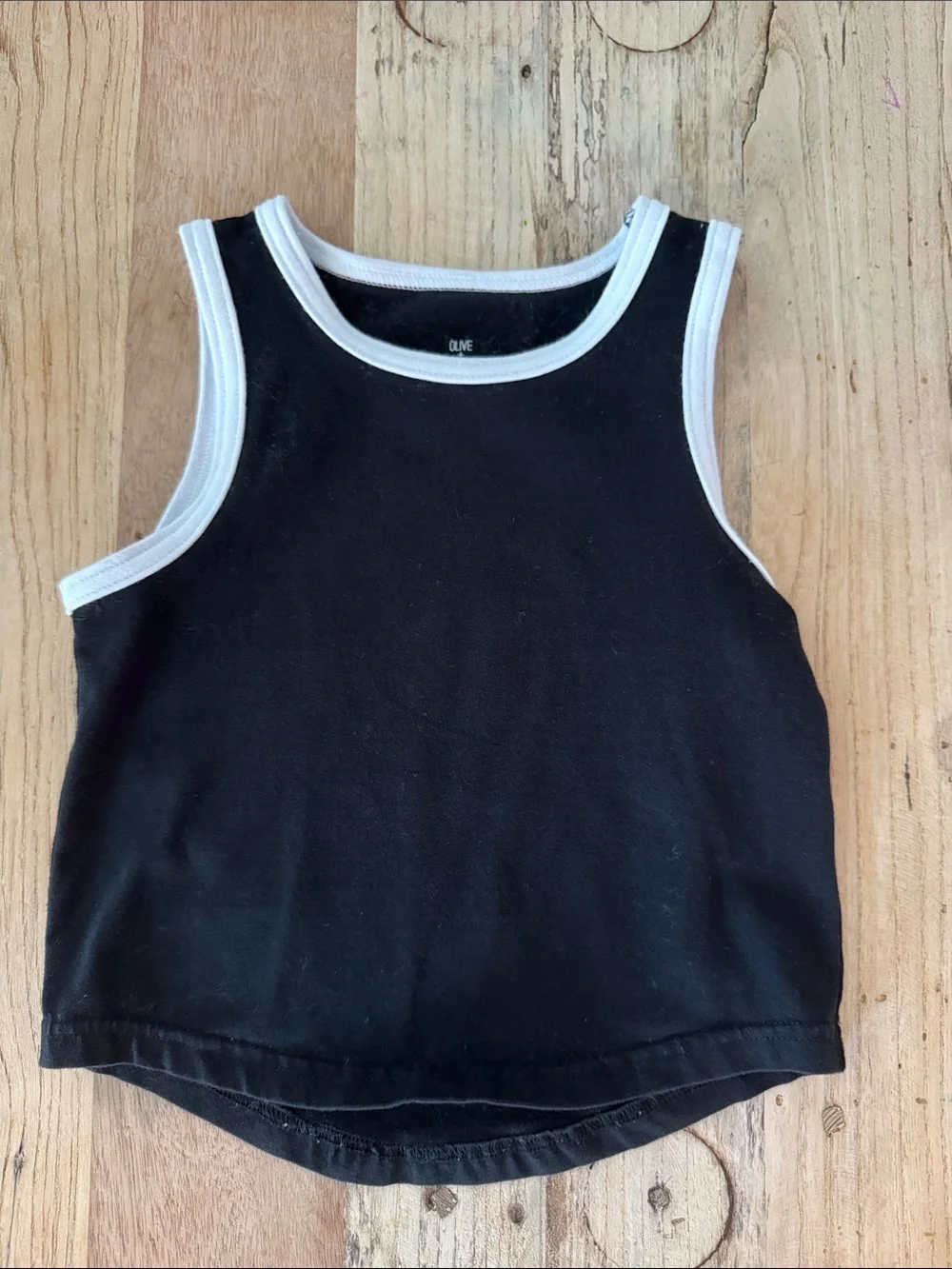Olive Kids Black Tank Top with White Trim